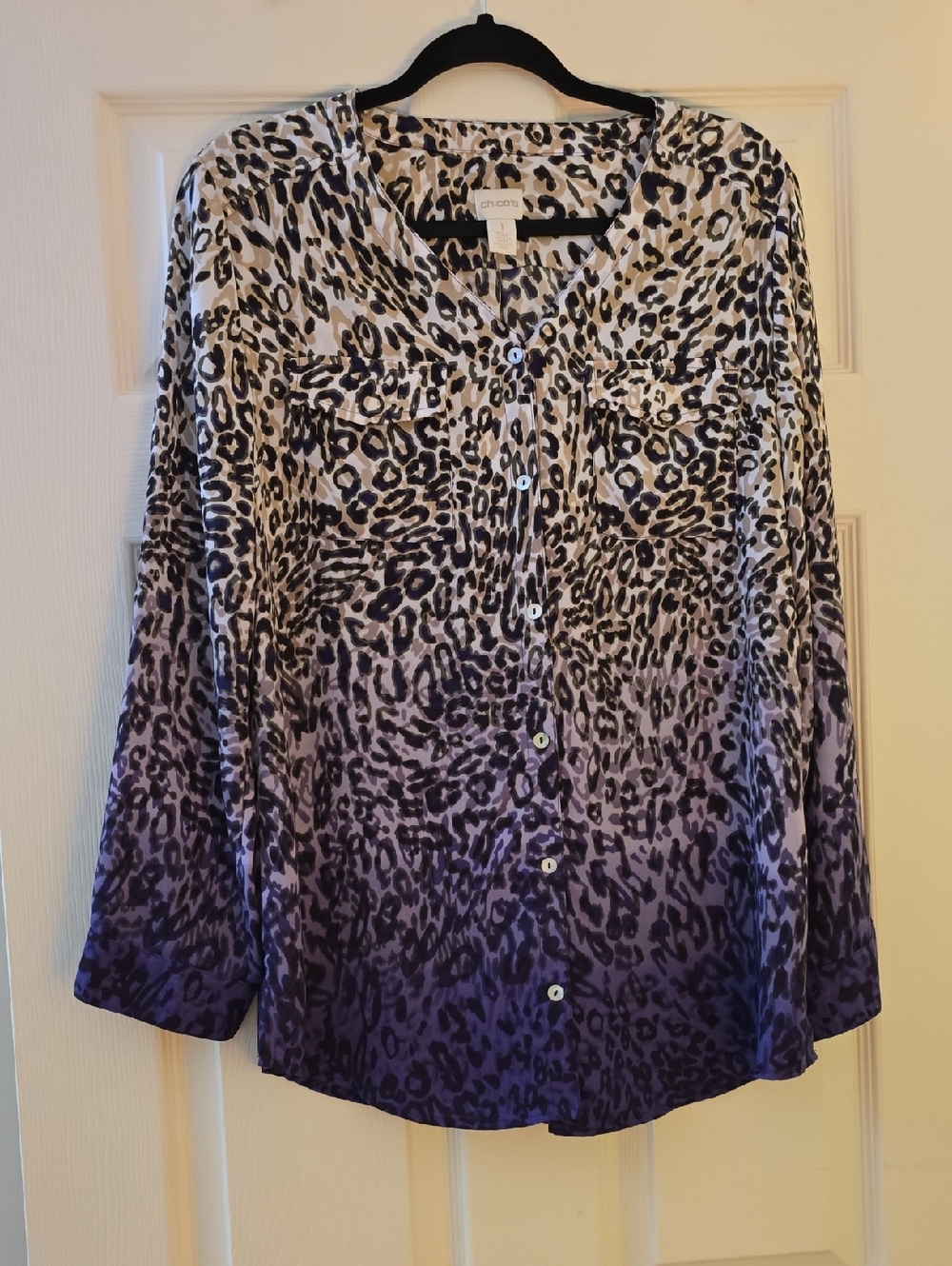 Chico's Tan & Purple Ombre Leopard Print Button-Down Shirt NWOT